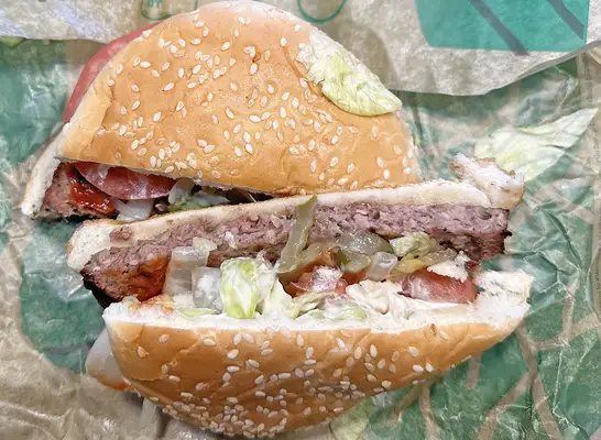 Burger King Impossible Whopper sliced in half