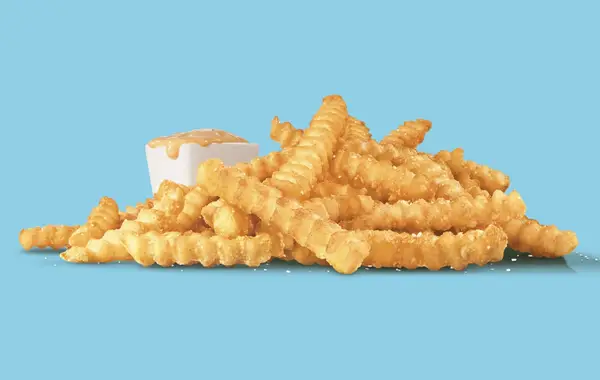 Sonic Groovy Fries and Groovy Sauce on light blue background