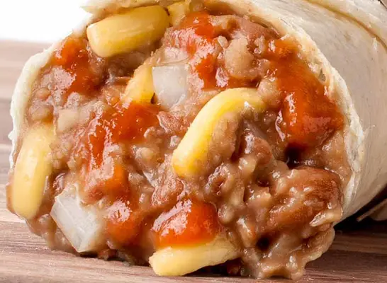 close up of bean burrito from taco john