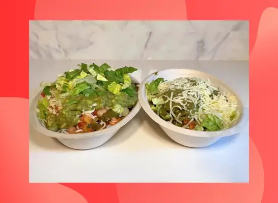 Chipotle burrito bowls shown side by side