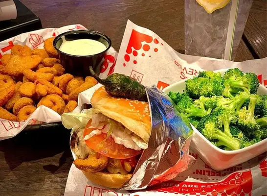 table with Red Robin food