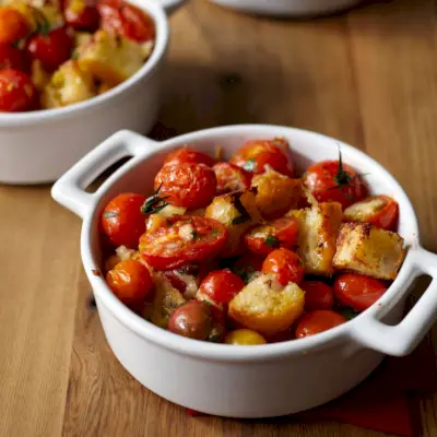 Cesnakové cherry paradajky a gratinovaný chlieb
