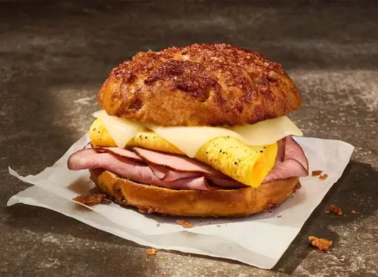 Panera Ham, Egg & Cheese on a Cinnamon Crunch Bagel