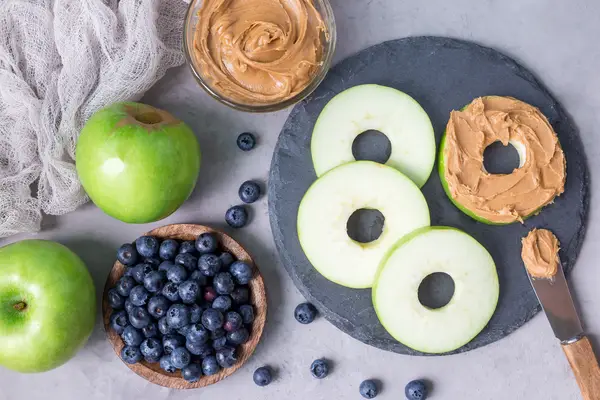 peanut butter blueberry and apple slices