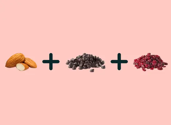 almonds, chocolate chips, and dried cranberries
