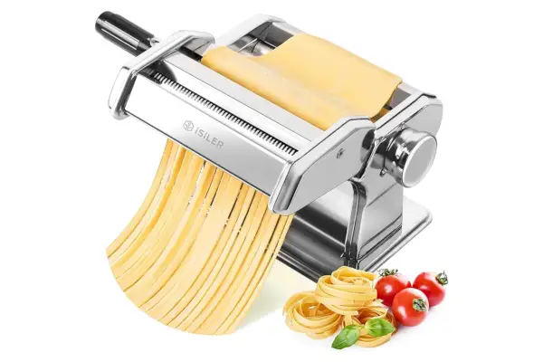 Amazon パスタマシン、ISILER 9 調節可能な厚さ設定パスタメーカー、アルミニウム合金ローラーとカッター付き150ローラーヌードルメーカー、パスタ、スパゲッティ、フェットチーニ、ラザニア用