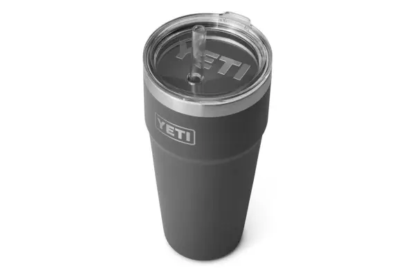 YETI Rambler כוס קש 26 אונקיות, מבודד ואקום, נירוסטה עם מכסה קש, פחם
