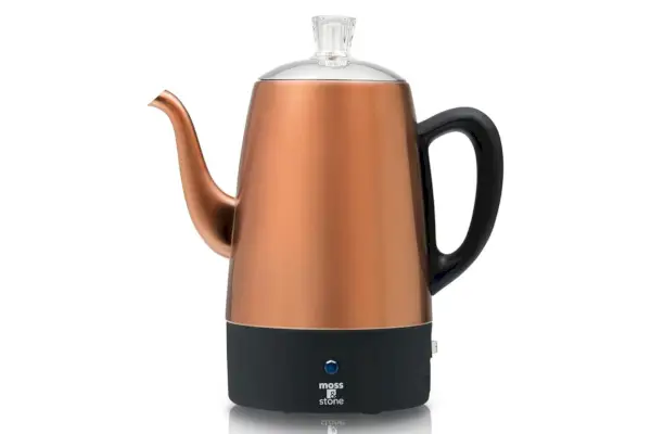 Corpo de cobre do coador de café elétrico Amazon Moss & Stone com tampas de aço inoxidável