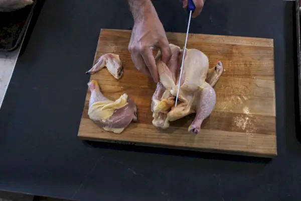 Personne utilisant un couteau à briser F. Dick de 10 pouces, creux pour couper de la viande