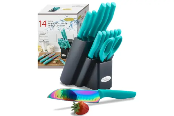 Ensemble de blocs de couteaux Amazon, ensemble de couteaux Marco Amande couleur arc-en-ciel