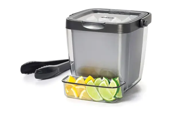 OXO グッドグリップ 二重壁アイスバケツ トングとガーニッシュトレイ付き グレー 7.37'L x 8.5'W x 7.5H