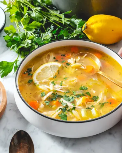 Citronová kuřecí polévka Orzo