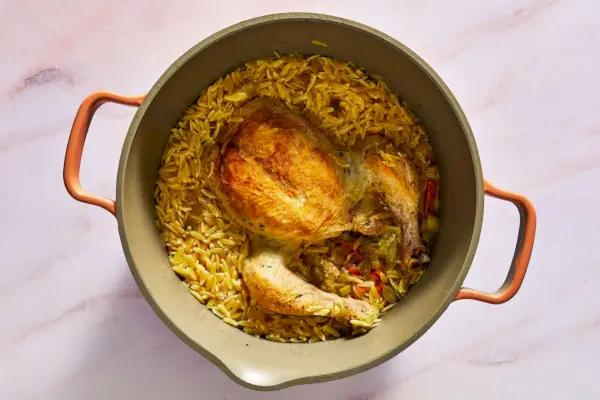 Frango na Panela com Orzo de Limão