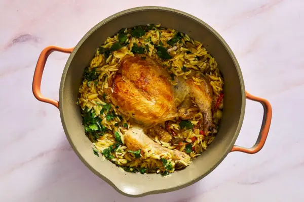Frango na Panela com Orzo de Limão
