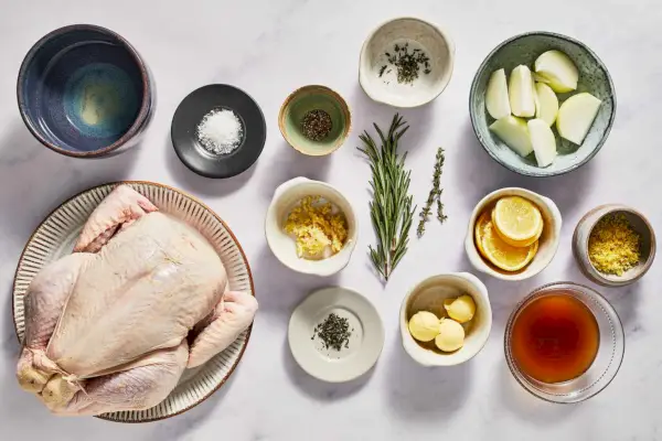 Ingredientes para hacer pollo asado con hierbas y limón