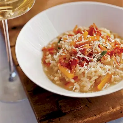 Risotto z dynią piżmową i chrupiącą pancettą