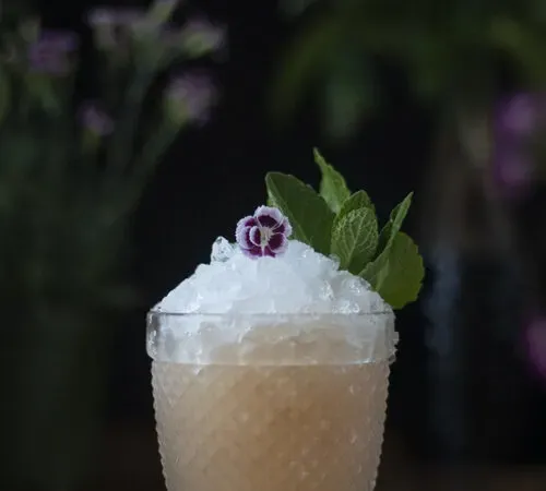 Cóctel mai tai del huerto en un vaso doble bajo sobre hielo picado y adornado con menta' title=