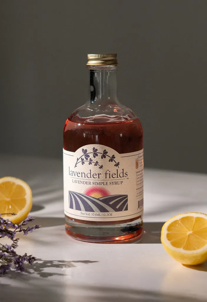 Glasflasche Lavendel-Sirup von Lavender Fields.' title=
