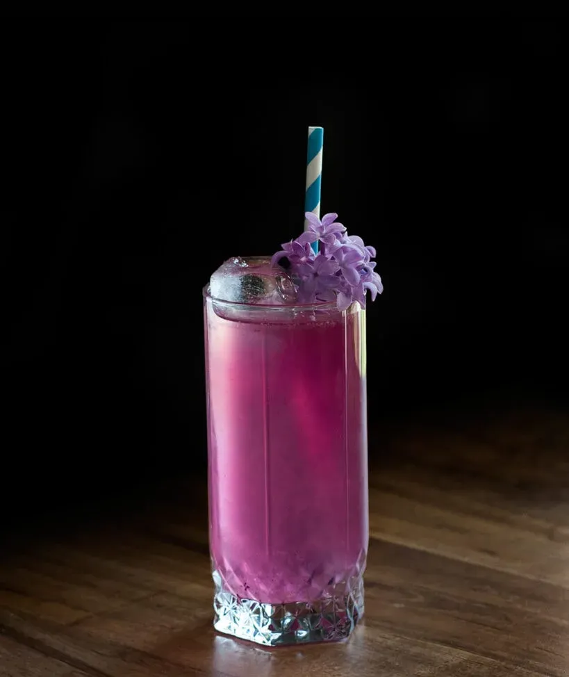 coquetel de limonada com gim lilás' title=