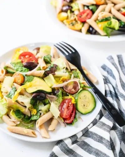 Salade de pâtes italienne végétalienne | Plan de repas végétarien de 28 jours | Plan de repas hebdomadaire végétarien | Idées de planification de repas | Plans de préparation des repas | Calendrier de planification des repas