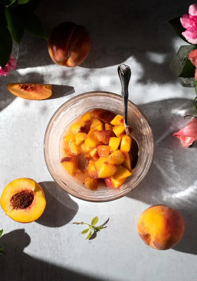 쉬운 신선한 복숭아 시럽 레시피' title=