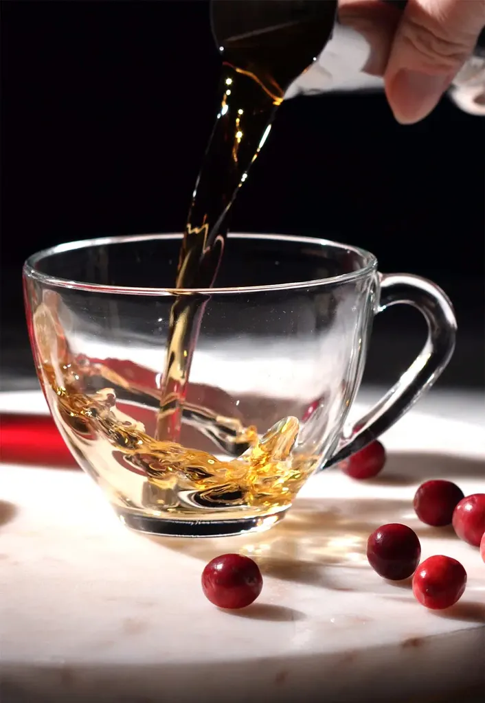 nalewanie bourbona z metalowego jiggera do szklanej filiżanki herbaty.' loading='lazy' title=