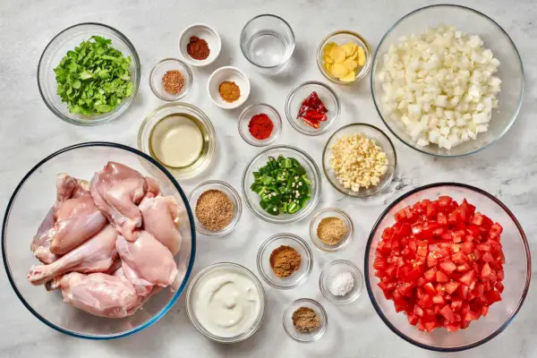 Ingrédients pour faire un curry de poulet épicé