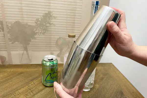 Person mit True Advance Edelstahl-Boston-Shaker